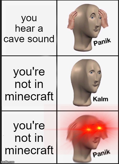 Panik Kalm Panik | you hear a cave sound; you're not in minecraft; you're not in minecraft | image tagged in memes,panik kalm panik | made w/ Imgflip meme maker