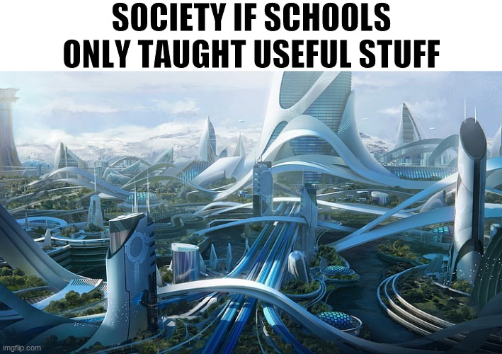 Schools. Why? | SOCIETY IF SCHOOLS ONLY TAUGHT USEFUL STUFF | image tagged in society if | made w/ Imgflip meme maker