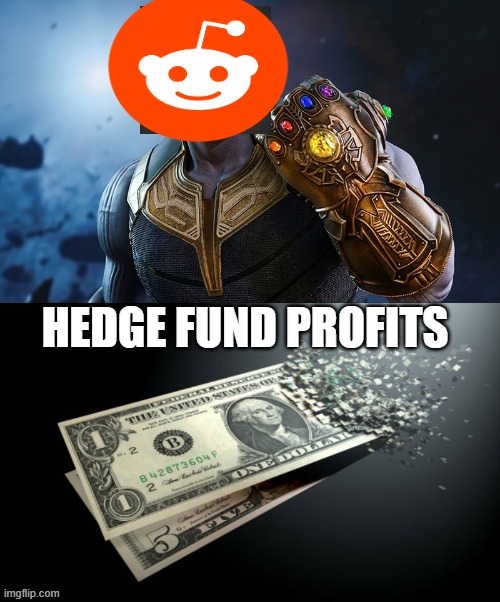 Hedgefund Thanos | HEDGE FUND PROFITS | image tagged in reddit,wall street,karma's a bitch,gamestop | made w/ Imgflip meme maker