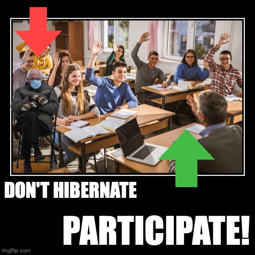 don't hibernate, participate! | image tagged in funny,demotivationals,education,school,school meme | made w/ Imgflip demotivational maker