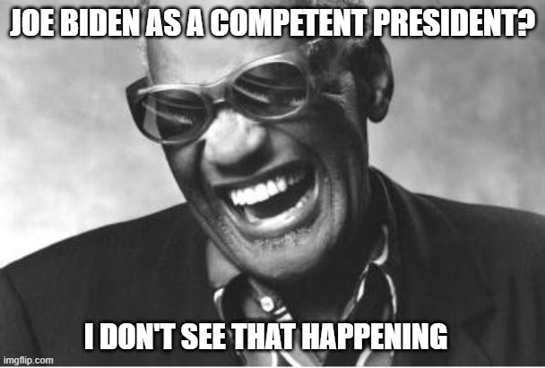 Ray Charles is no fool | JOE BIDEN AS A COMPETENT PRESIDENT? I DON'T SEE THAT HAPPENING | image tagged in ray charles,joe biden,incompetence,liberals | made w/ Imgflip meme maker