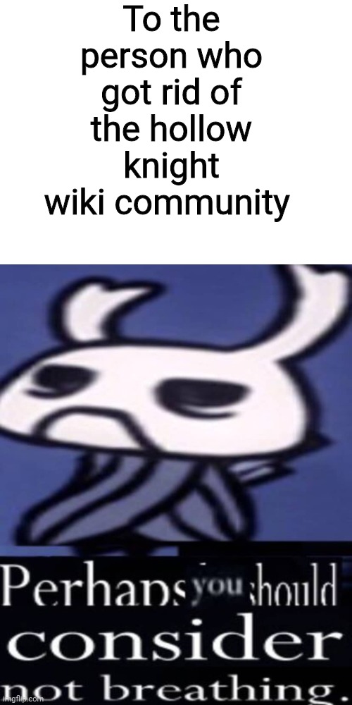 WHY | To the person who got rid of the hollow knight wiki community | image tagged in blank white template | made w/ Imgflip meme maker