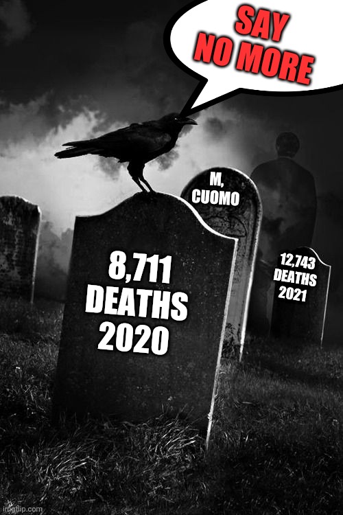 no more say | SAY NO MORE; M, CUOMO; 8,711 DEATHS 2020; 12,743 DEATHS 2021 | image tagged in x x everywhere | made w/ Imgflip meme maker