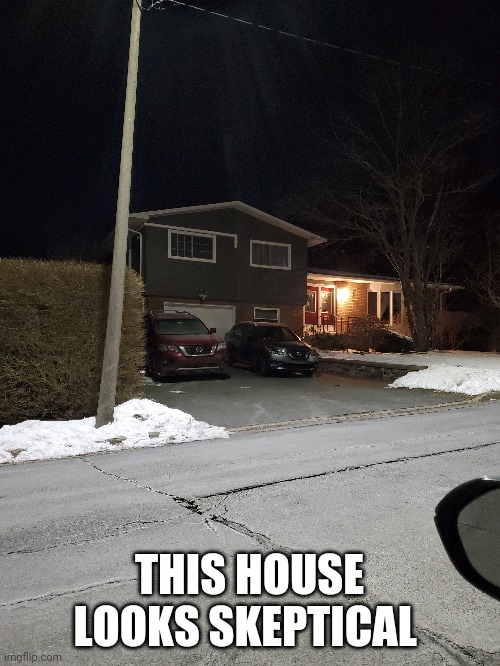 Suspicious of you house | THIS HOUSE LOOKS SKEPTICAL | image tagged in memes,funny,house | made w/ Imgflip meme maker