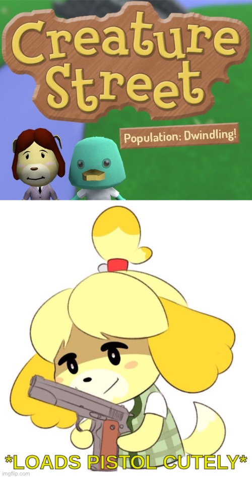 Rip off animal crossing?! | image tagged in loads pistol cutely,memes,funny,rip offs,knock offs,animal crossing | made w/ Imgflip meme maker