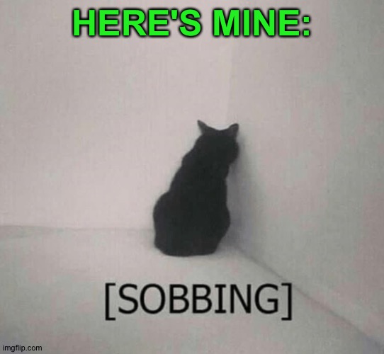 Sobbing cat | HERE'S MINE: | image tagged in sobbing cat | made w/ Imgflip meme maker