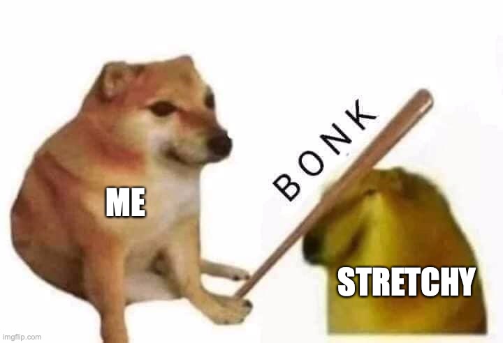 I hate Stretchy | ME; STRETCHY | image tagged in doge bonk | made w/ Imgflip meme maker