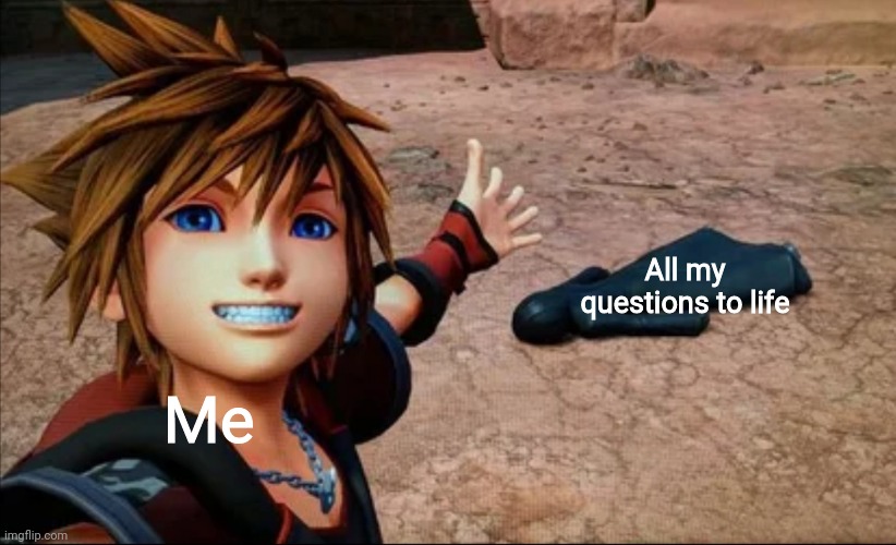selfie with my thoughts | All my questions to life; Me | image tagged in memes,fun,kingdom hearts | made w/ Imgflip meme maker