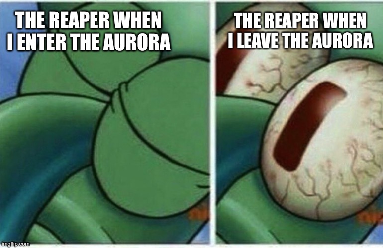 Squidward | THE REAPER WHEN I LEAVE THE AURORA; THE REAPER WHEN I ENTER THE AURORA | image tagged in squidward | made w/ Imgflip meme maker