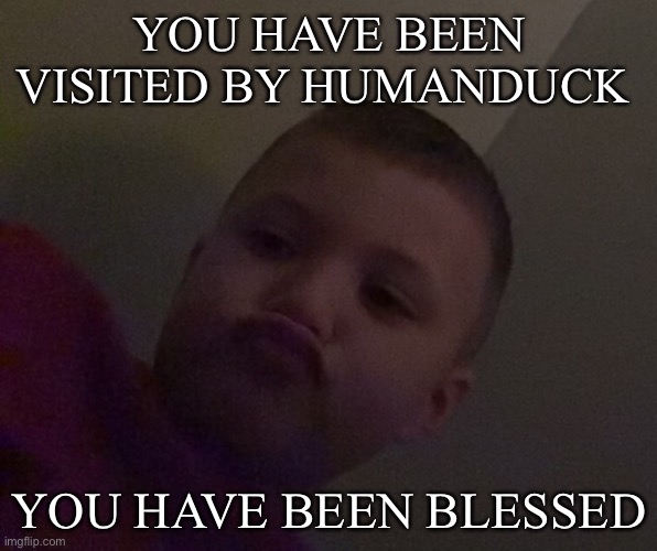 YOU HAVE BEEN VISITED BY HUMANDUCK; YOU HAVE BEEN BLESSED | made w/ Imgflip meme maker