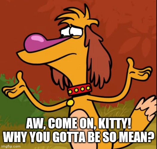 Confused Hal (Nature Cat) | AW, COME ON, KITTY! WHY YOU GOTTA BE SO MEAN? | image tagged in confused hal nature cat | made w/ Imgflip meme maker