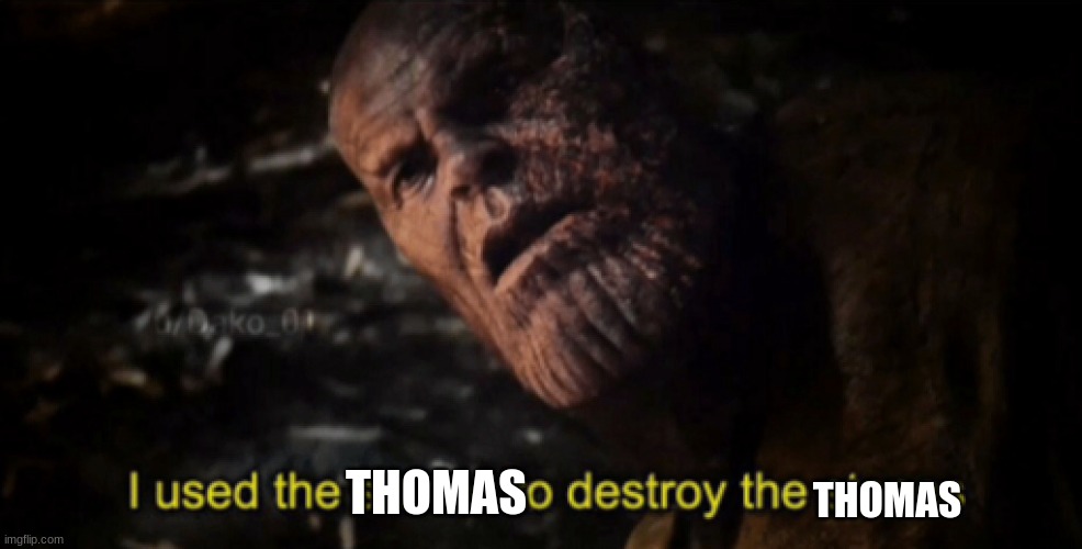 I used the stones to destroy the stones | THOMAS THOMAS | image tagged in i used the stones to destroy the stones | made w/ Imgflip meme maker