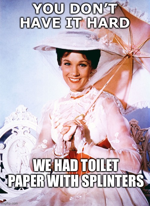 YOU DON’T HAVE IT HARD; WE HAD TOILET PAPER WITH SPLINTERS | image tagged in hard times,toilet paper,coronavirus | made w/ Imgflip meme maker