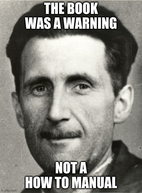 Not A How To Manual | THE BOOK WAS A WARNING; NOT A HOW TO MANUAL | image tagged in george orwell | made w/ Imgflip meme maker