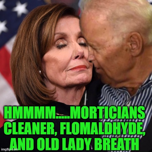 yep |  HMMMM.....MORTICIANS CLEANER, FLOMALDHYDE, AND OLD LADY BREATH | image tagged in joe biden sniffing pelosi | made w/ Imgflip meme maker