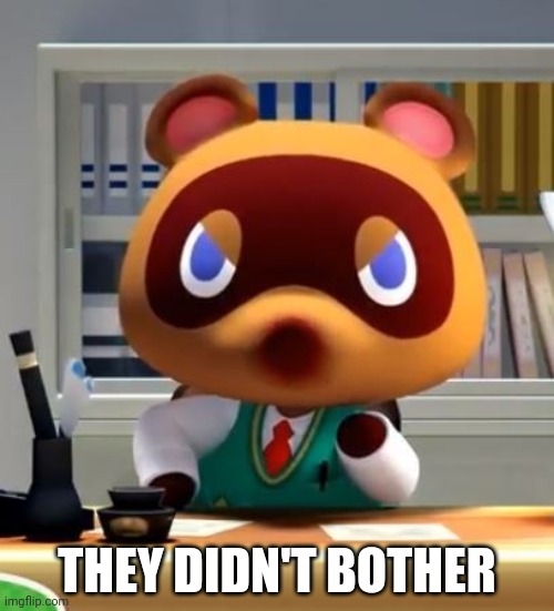 Tom nook | THEY DIDN'T BOTHER | image tagged in tom nook | made w/ Imgflip meme maker