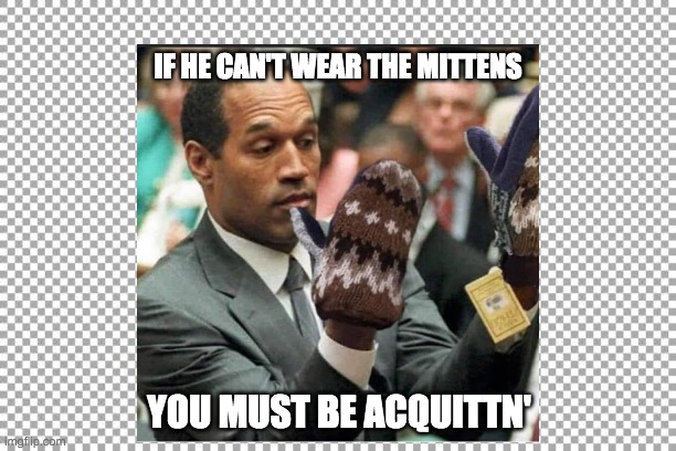 Simpson mittens | IF HE CAN'T WEAR THE MITTENS; YOU MUST BE ACQUITTN' | image tagged in bernie,oj simpson,mittens | made w/ Imgflip meme maker