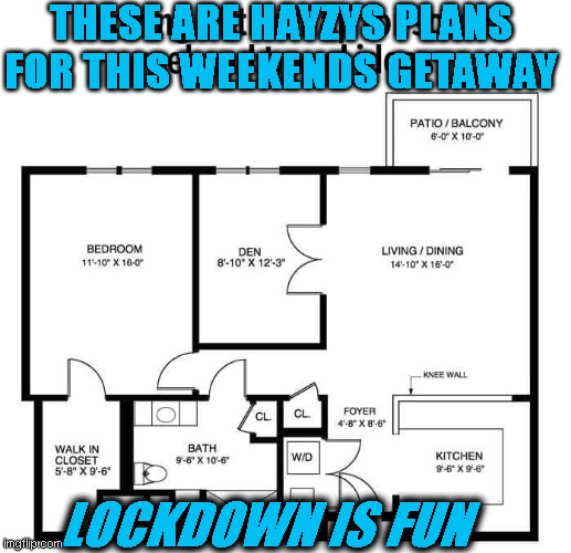 plans | THESE ARE HAYZYS PLANS FOR THIS WEEKENDS GETAWAY; LOCKDOWN IS FUN | image tagged in plans | made w/ Imgflip meme maker