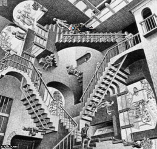 Escher stairs | image tagged in escher stairs,bernie | made w/ Imgflip meme maker