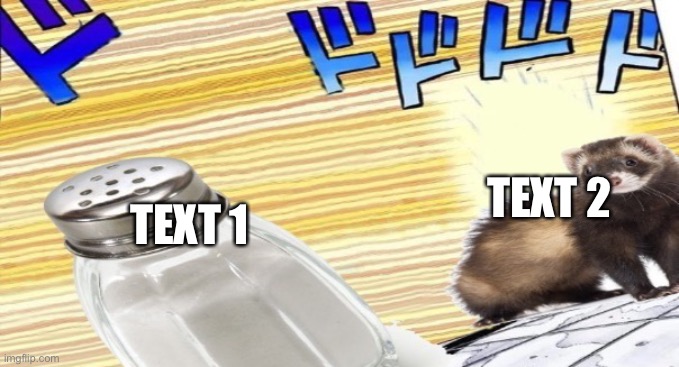 Salt versus ferret | TEXT 2; TEXT 1 | image tagged in salt versus ferret | made w/ Imgflip meme maker