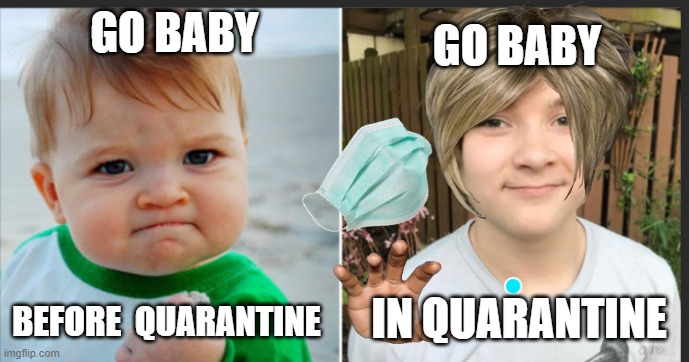 what i call him go baby | GO BABY; GO BABY; BEFORE  QUARANTINE; IN QUARANTINE | image tagged in go baby after quarantine,funny memes | made w/ Imgflip meme maker