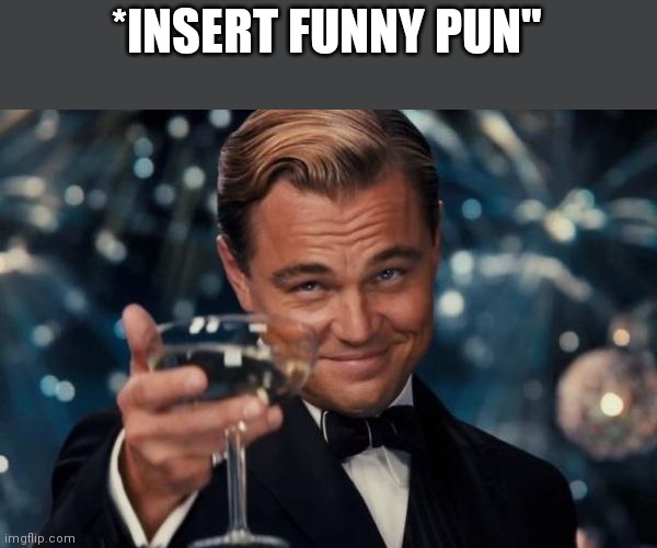 Template example | *INSERT FUNNY PUN" | image tagged in memes,leonardo dicaprio cheers | made w/ Imgflip meme maker
