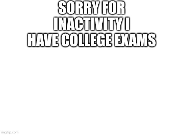 Blank White Template | SORRY FOR INACTIVITY I HAVE COLLEGE EXAMS | image tagged in blank white template | made w/ Imgflip meme maker