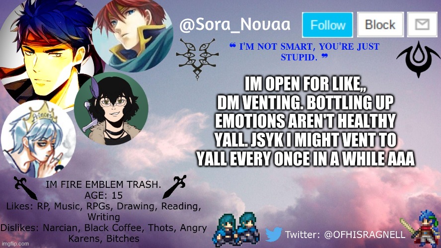 IM OPEN FOR LIKE,, DM VENTING. BOTTLING UP EMOTIONS AREN'T HEALTHY YALL. JSYK I MIGHT VENT TO YALL EVERY ONCE IN A WHILE AAA | made w/ Imgflip meme maker