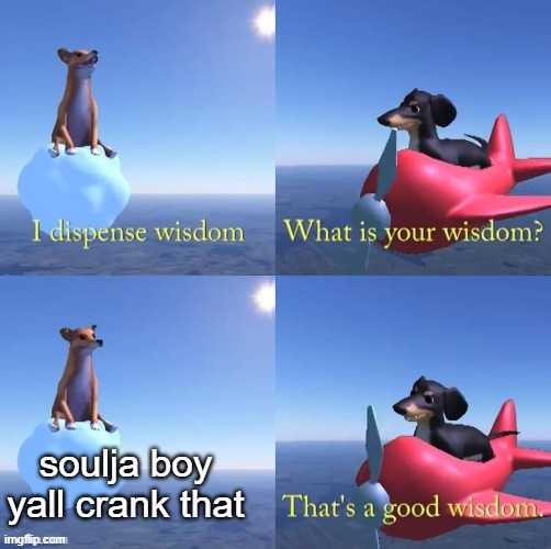 Wisdom dog | soulja boy yall crank that | image tagged in wisdom dog | made w/ Imgflip meme maker