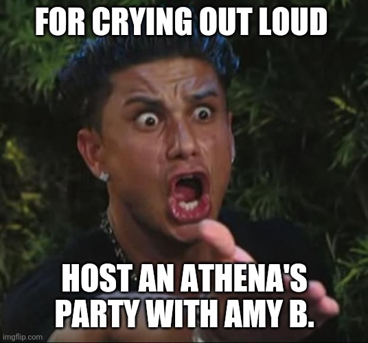 DJ Pauly D | FOR CRYING OUT LOUD; HOST AN ATHENA'S PARTY WITH AMY B. | image tagged in memes,dj pauly d | made w/ Imgflip meme maker