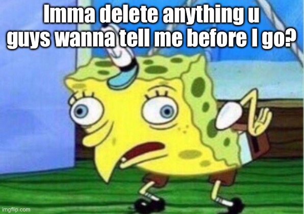 Mocking Spongebob Meme | Imma delete anything u guys wanna tell me before I go? | image tagged in memes,mocking spongebob | made w/ Imgflip meme maker