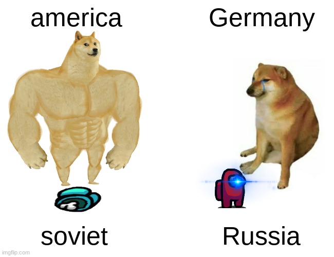 Buff Doge vs. Cheems | america; Germany; soviet; Russia | image tagged in memes,buff doge vs cheems | made w/ Imgflip meme maker