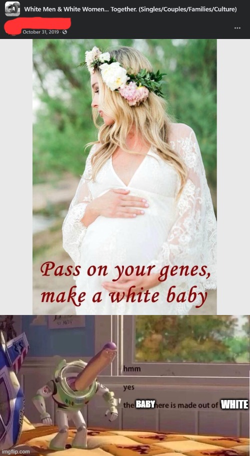 What will they do when they find out that she'd still be passing on her genes if she "made" a mixed-race baby? | WHITE; BABY | image tagged in hmmm yes | made w/ Imgflip meme maker