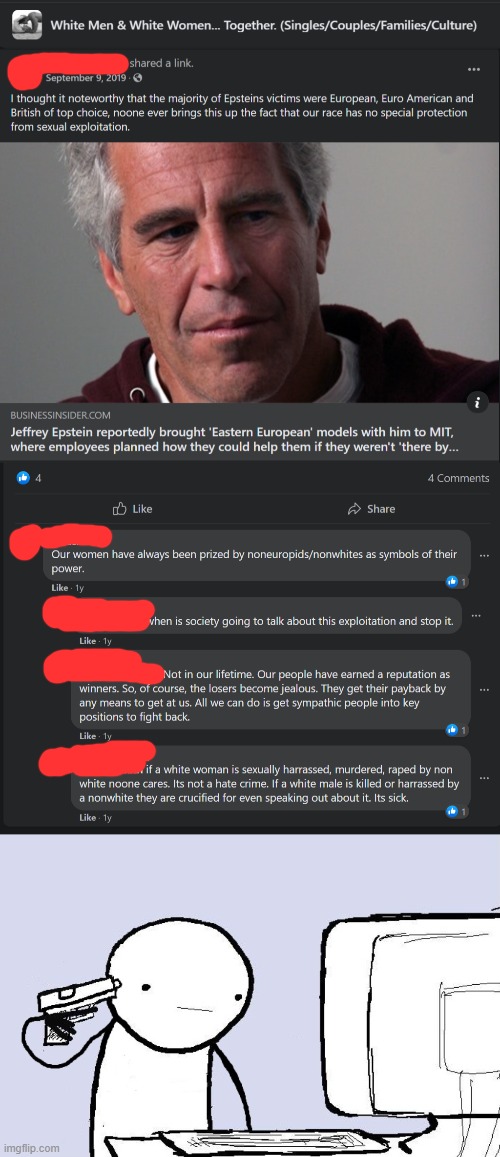 the post was bad enough but gawwwwwwwwwwwwwwd the commentsssssssssss | image tagged in white men white women together banner,kill yourself computer guy | made w/ Imgflip meme maker