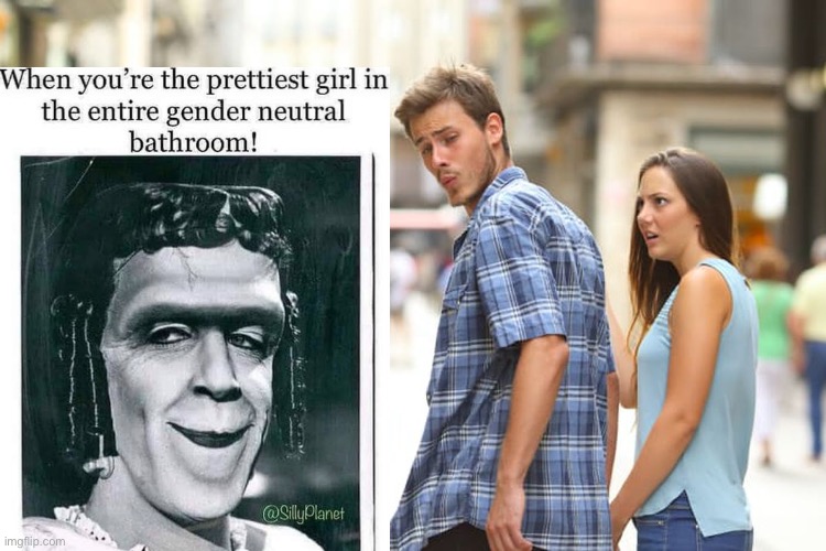 Distracted Boyfriend | image tagged in memes,distracted boyfriend,dark humor,transgender bathrooms,tired of hearing about transgenders | made w/ Imgflip meme maker