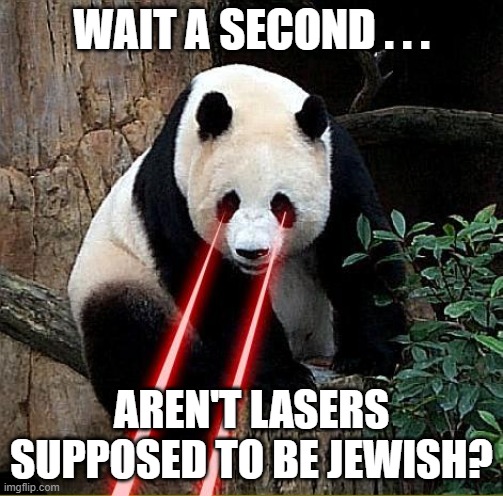 Pandavision | WAIT A SECOND . . . AREN'T LASERS SUPPOSED TO BE JEWISH? | image tagged in laser panda | made w/ Imgflip meme maker