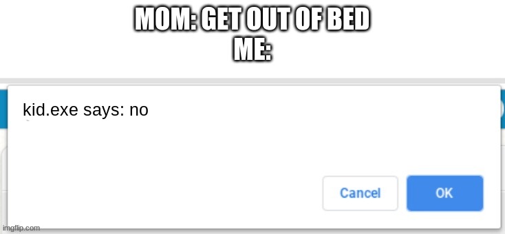 cancel or ok | MOM: GET OUT OF BED
ME:; kid.exe says: no | image tagged in cancel or ok | made w/ Imgflip meme maker