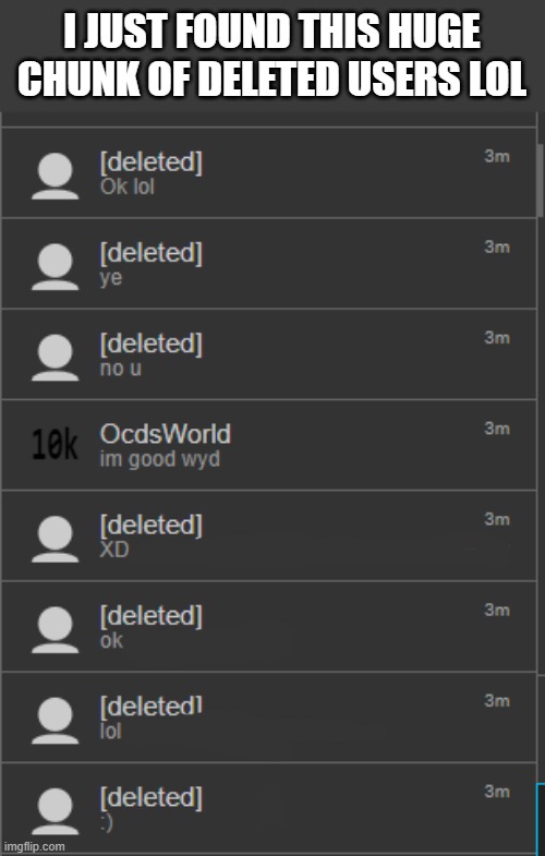 I JUST FOUND THIS HUGE CHUNK OF DELETED USERS LOL; A | made w/ Imgflip meme maker