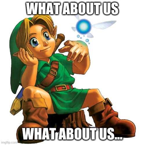 OoT Link | WHAT ABOUT US WHAT ABOUT US... | image tagged in oot link | made w/ Imgflip meme maker