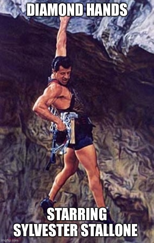 cliffhanger | DIAMOND HANDS; STARRING SYLVESTER STALLONE | image tagged in cliffhanger | made w/ Imgflip meme maker