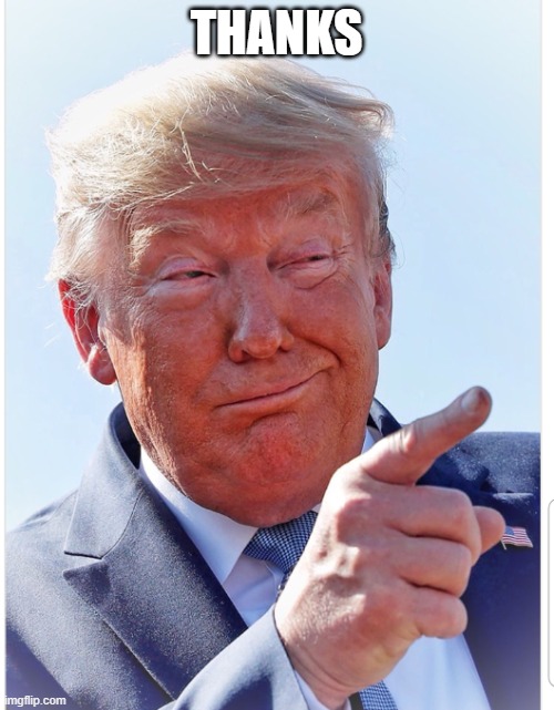 Trump pointing | THANKS | image tagged in trump pointing | made w/ Imgflip meme maker