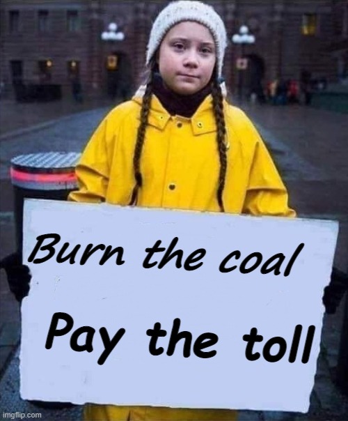 Greta | Burn the coal; Pay the toll | image tagged in greta | made w/ Imgflip meme maker
