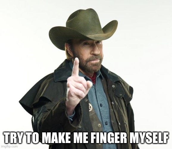 Chuck Norris Finger | TRY TO MAKE ME FINGER MYSELF | image tagged in memes,chuck norris finger,chuck norris | made w/ Imgflip meme maker