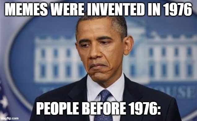 Before memes: | MEMES WERE INVENTED IN 1976; PEOPLE BEFORE 1976: | image tagged in barack obama sad face | made w/ Imgflip meme maker