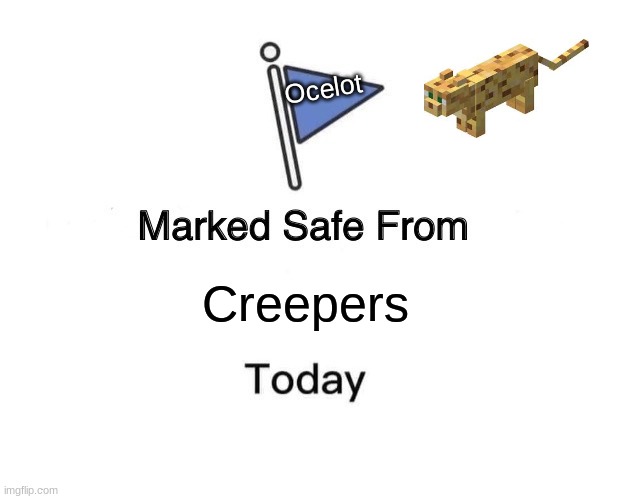 iioijiohnkhj,ujhctrjuh fghjvn m,vnfhtmgjynhhtfgjugtgftvrvg | Ocelot; Creepers | image tagged in memes,marked safe from | made w/ Imgflip meme maker