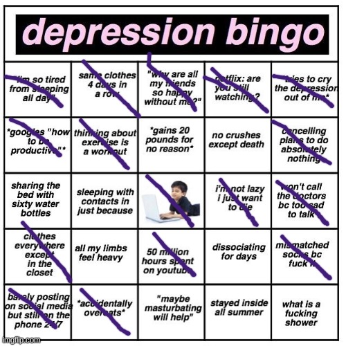 ey bingo | image tagged in depression bingo | made w/ Imgflip meme maker