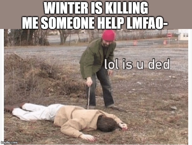 *wheeze*help me- lol | WINTER IS KILLING ME SOMEONE HELP LMFAO- | image tagged in lol is u ded | made w/ Imgflip meme maker