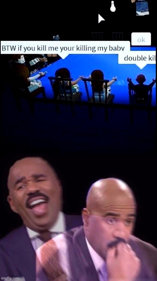 no context | image tagged in steve harvey laughing serious,meme,roblox,fun | made w/ Imgflip meme maker