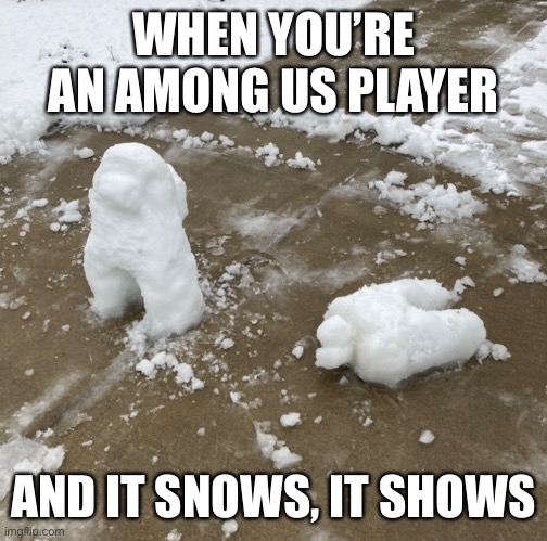 Snow day | WHEN YOU’RE AN AMONG US PLAYER; AND IT SNOWS, IT SHOWS | image tagged in among us | made w/ Imgflip meme maker