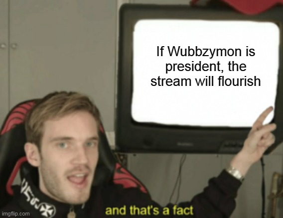 Wubbzymon so stream will flourish | If Wubbzymon is president, the stream will flourish | image tagged in and that's a fact,stream,wubbzymon,flourish | made w/ Imgflip meme maker